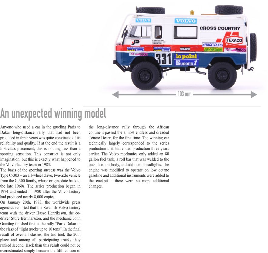 Volvo C-303 'Paris-Dakar' White/Red/Blue - John Ayrey Die Casts
